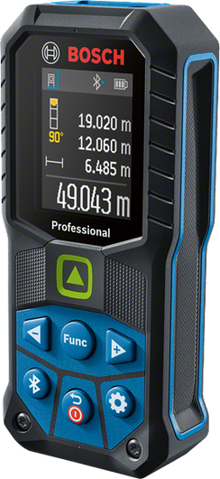 컬러 디스플레이가 장착된 Bosch GLM 50-27 CG 레이저 측정기.
