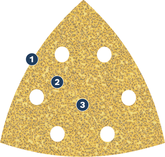 Bosch 삼각형 샌딩 시트로, 여러 개의 먼지 추출 구멍이 있습니다.
