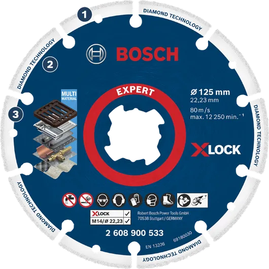 Bosch EXPERT X-LOCK 다이아몬드 절단 디스크 (다양한 소재용).