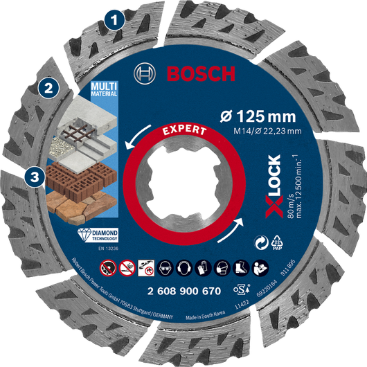 Bosch X-LOCK 멀티 소재 그라인더용 다이아몬드 절단 디스크.