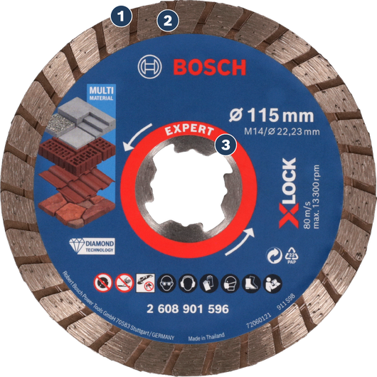 Bosch 엑스퍼트 X-LOCK 다중 소재 다이아몬드 절단 디스크.