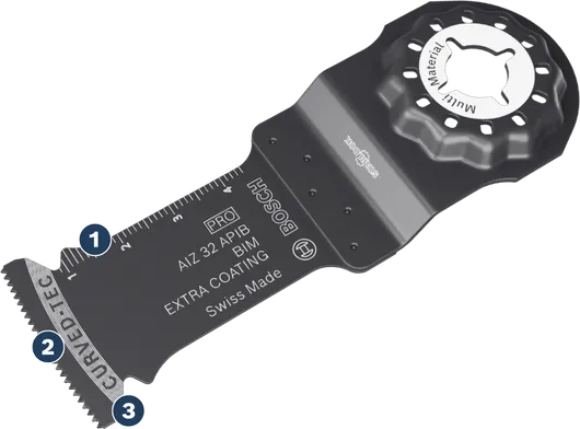 추가 코팅이 된 Bosch AIZ 32 APB BIM 멀티툴 블레이드.