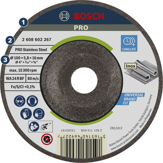 Bosch PRO 스테인리스 스틸 연삭 디스크 100 x 6 x 16 mm.