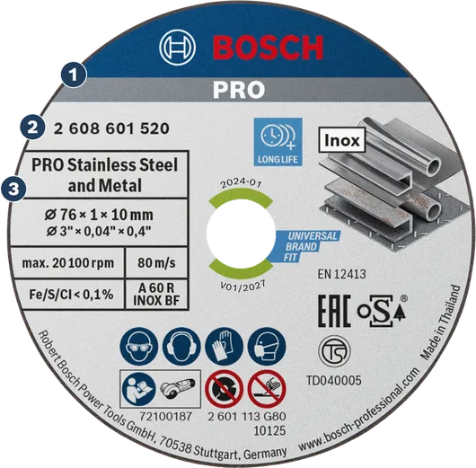 Bosch PRO 스테인리스 스틸 및 금속 접합 절단 디스크 76mm.