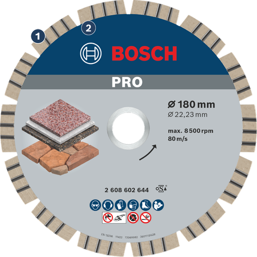 돌과 콘크리트용 Bosch PRO 다이아몬드 절단 디스크.