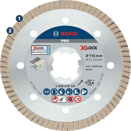 타일용 Bosch X-LOCK 115mm 다이아몬드 절단 디스크.
