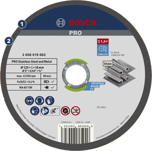 Bosch PRO 스테인리스 스틸 및 금속 절단 디스크 125 x 1 x 16 mm.