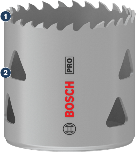 날카로운 절단 이빨을 갖춘 Bosch PRO 홀 톱.