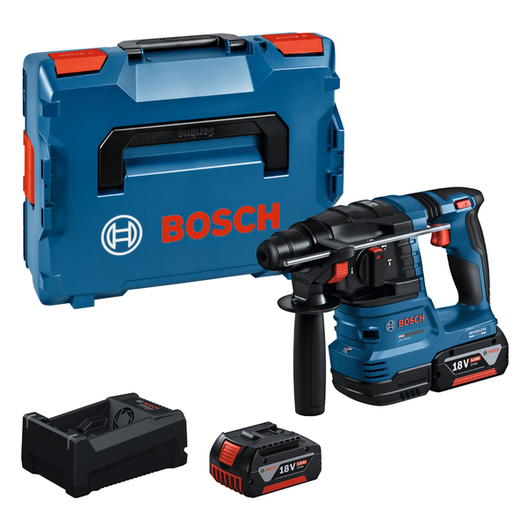 Bosch GBH 18V-22 로터리 해머 드릴 (5Ah 배터리 및 케이스 포함).