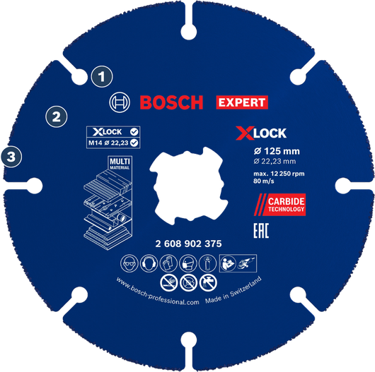 Bosch Expert X-LOCK 125mm 카바이드 다중소재 절단 디스크.