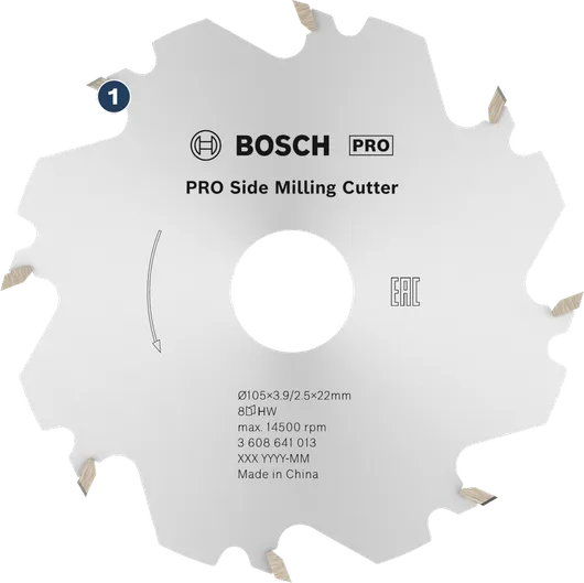 8개의 카바이드 이빨을 갖춘 Bosch PRO 사이드 밀링 커터.