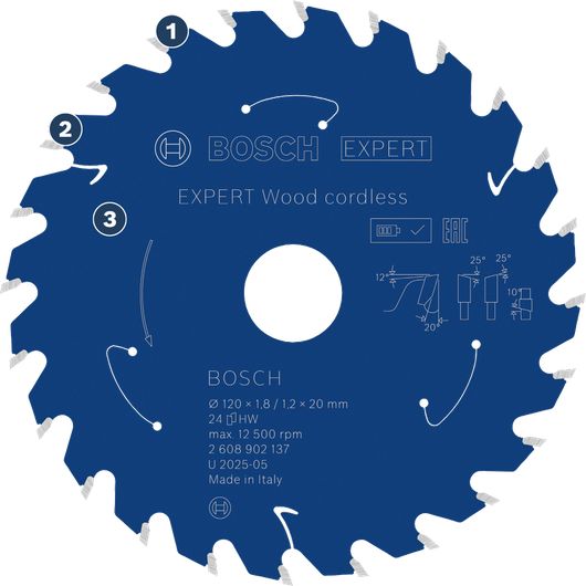 깔끔한 절단을 위한 Bosch Expert Wood 무선 톱날.