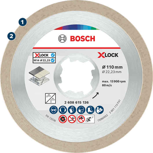 타일 ​​및 석재용 Bosch X-LOCK 다이아몬드 절단 디스크.