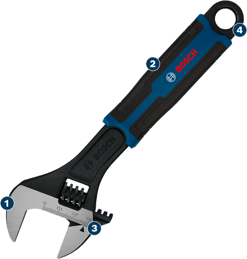 인체공학적 손잡이가 있는 Bosch 조절식 렌치.
