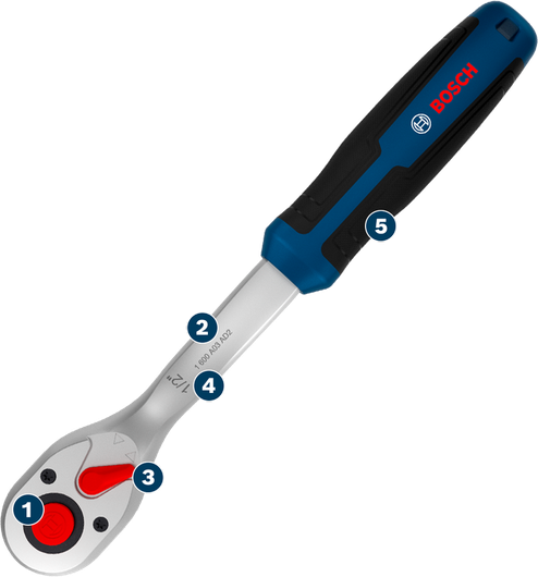 인체공학적 손잡이가 장착된 Bosch 라쳇 렌치.