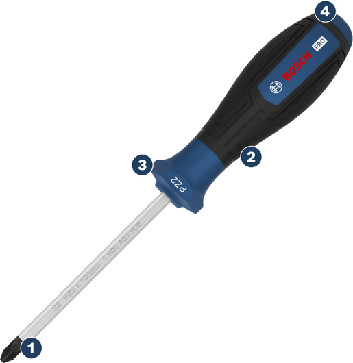 인체공학적 손잡이가 있는 Bosch PZ2 스크루드라이버.