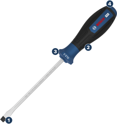 인체공학적 손잡이가 장착된 Bosch 프로 SL 6.5 일자 드라이버.