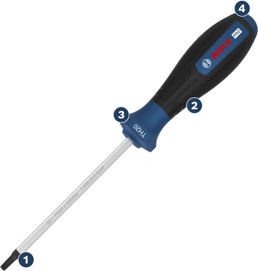 인체공학적 손잡이가 있는 Bosch TH120 일자 드라이버.