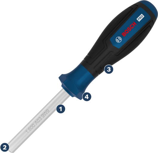 인체공학적 손잡이가 장착된 Bosch PRO 비트 스크루드라이버.