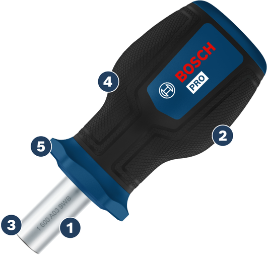 인체공학적 그립이 적용된 Bosch PRO 스터비 비트 스크루드라이버.