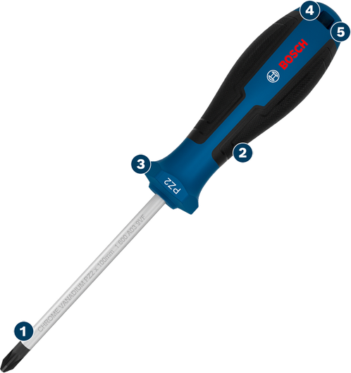 인체공학적 손잡이가 있는 Bosch PH2 스크루드라이버.