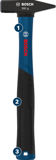 인체공학적 손잡이가 장착된 Bosch 300g 기계공용 망치.