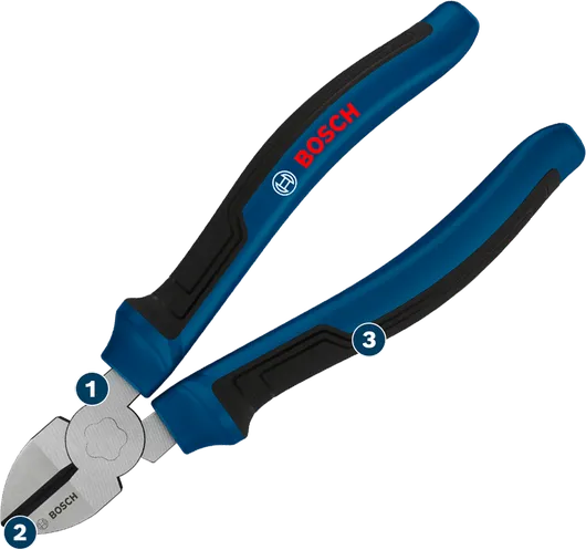 Bosch 160mm 대각선 사이드 커터, 다중 구성 요소 손잡이 포함.