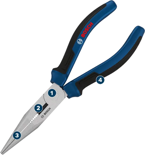 Bosch 180mm 롱노즈 플라이어, 다중 구성 요소 손잡이.