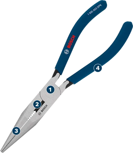 Bosch 180mm 롱노즈 플라이어, 미끄럼 방지 손잡이.