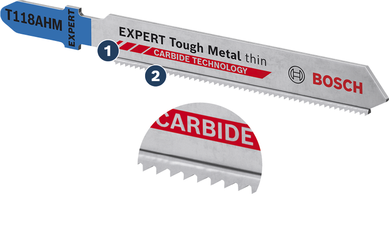 얇은 금속에 적합한 Bosch T118AHM Expert Tough Metal 톱날입니다.