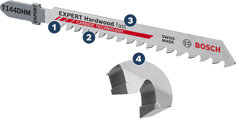 빠른 단단목 절단을 위한 Bosch T144DHM 톱날.