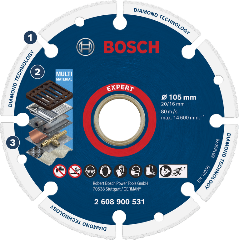 Bosch EXPERT 다이아몬드 메탈 휠 커팅 디스크 105mm.