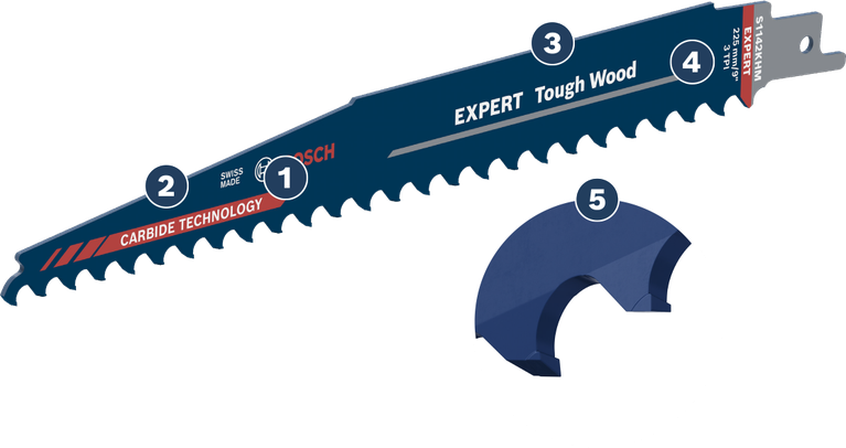 카바이드 이빨이 달린 Bosch EXPERT Tough Wood 톱날.