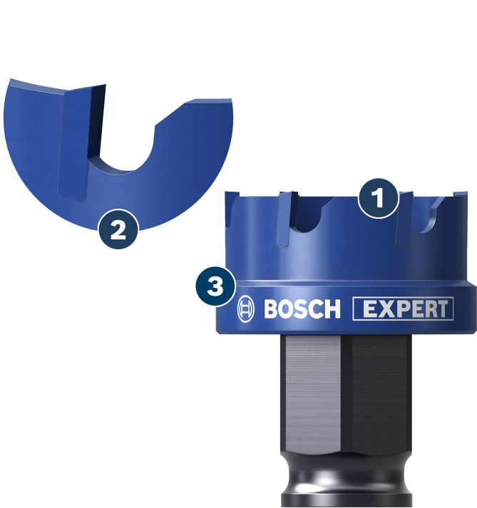 목재용 카바이드 톱니가 장착된 Bosch Expert 홀 톱.