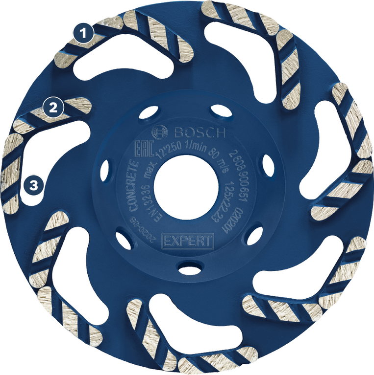 세그먼트 림이 있는 Bosch Expert 콘크리트 분쇄 컵.