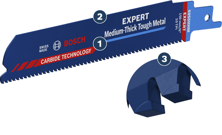 Bosch EXPERT Medium-Thick Tough Metal S 955 HHM 카바이드 이빨이 달린 톱날.