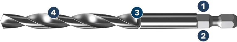 목재와 금속에 사용하는 Bosch 육각형 섕크 드릴 비트.