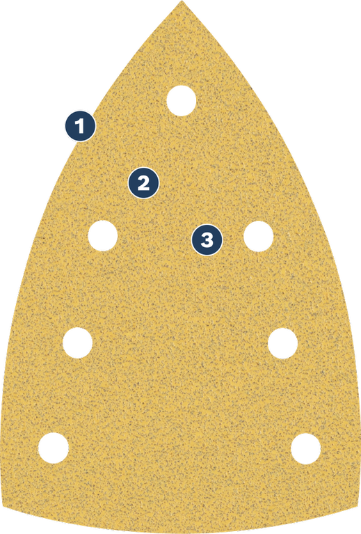 멀티툴용 Bosch 샌딩 시트, 먼지 배출구가 있는 삼각형 모양입니다.