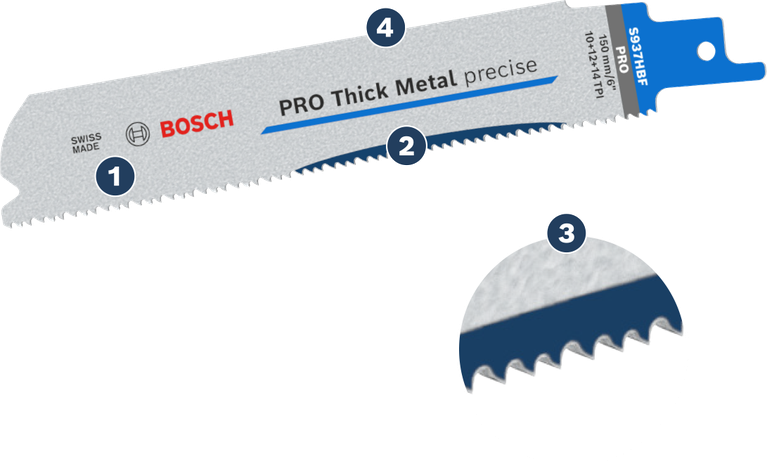 Bosch PRO Thick Metal 정밀 S937HBF 블레이드는 두꺼운 금속을 절단하는 데 적합합니다.