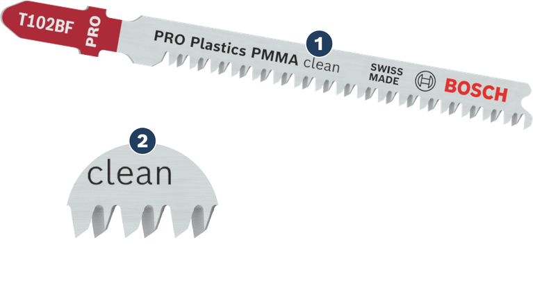깨끗한 플라스틱 절단을 위한 Bosch T102BF 톱날.