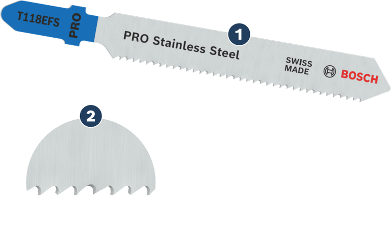 물결 모양의 이빨이 달린 Bosch PRO 스테인리스 스틸 T118EFS 톱날.