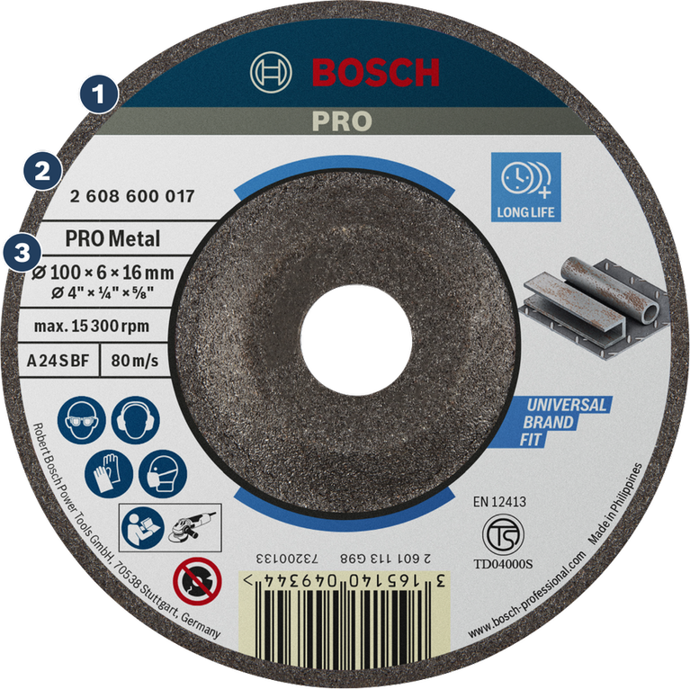 Bosch PRO Metal 연삭 디스크는 긴 수명과 다양한 용도에 적합합니다.