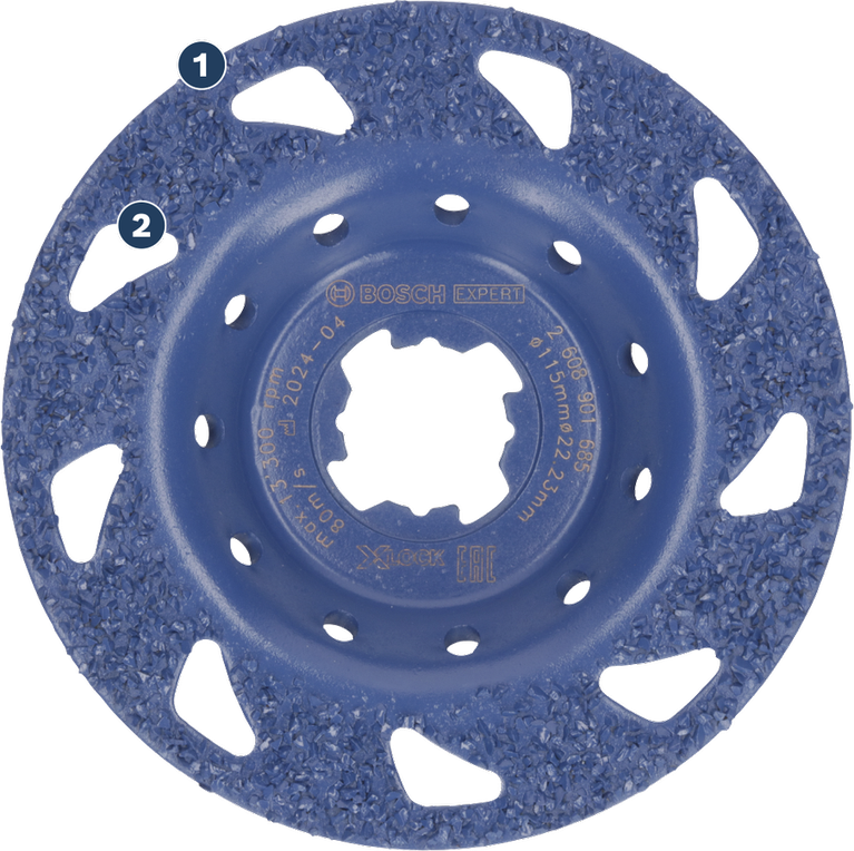 재료 제거를 위한 Bosch Expert 카바이드 연삭 디스크입니다.