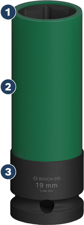 PET 커버가 달린 19mm 깊이의 Bosch PRO 임팩트 소켓.