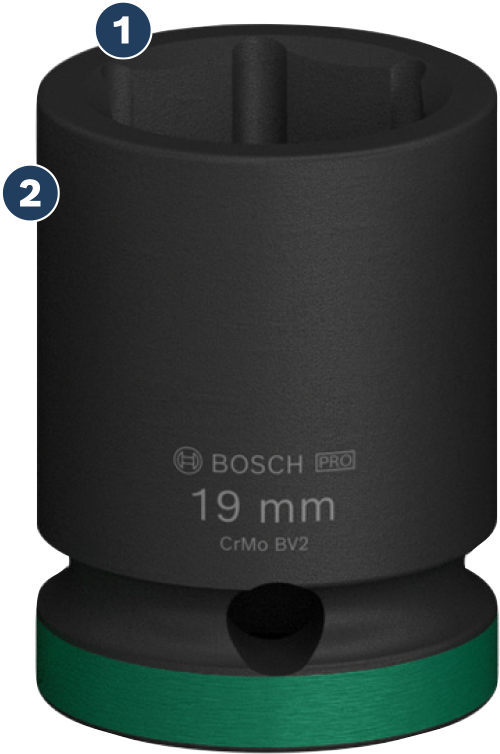 녹색 표시가 있는 Bosch 19mm 임팩트 소켓.