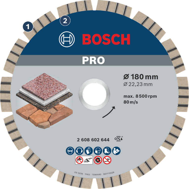 돌과 콘크리트용 Bosch PRO 다이아몬드 절단 디스크.