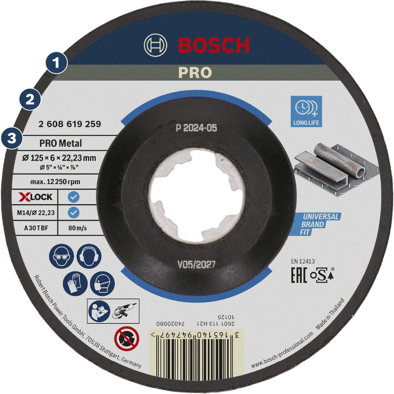 금속용 Bosch PRO Metal X-LOCK 연삭 디스크.