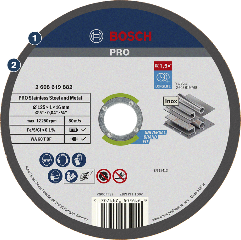Bosch PRO 스테인리스 스틸 및 금속 절단 디스크 125 x 1 x 16 mm.