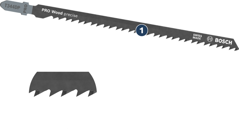 Bosch T344DP PRO 목재용 정밀 톱날로 목재를 깨끗하게 절단합니다.