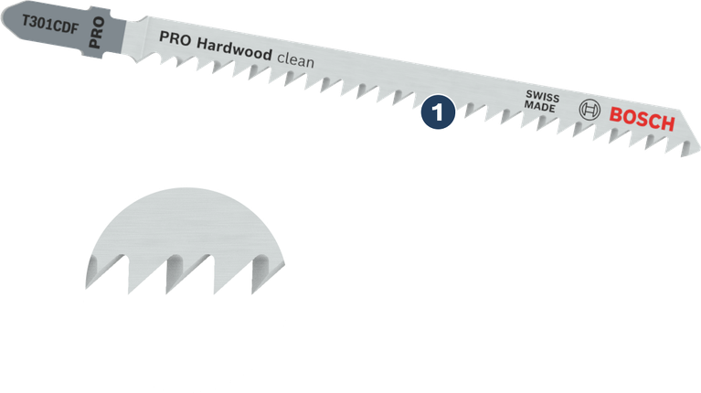 Bosch PRO Hardwood clean T301CDF 톱날, 톱니가 갈려 있음.